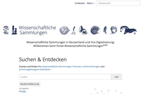 Webseitenausschnitt Wissenschaftliche Sammlungen